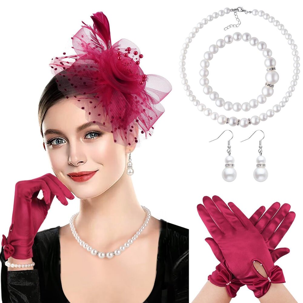 7232 1920s Vintage Fascinators Hat For Women Veil Mesh Tea Party Headpiece